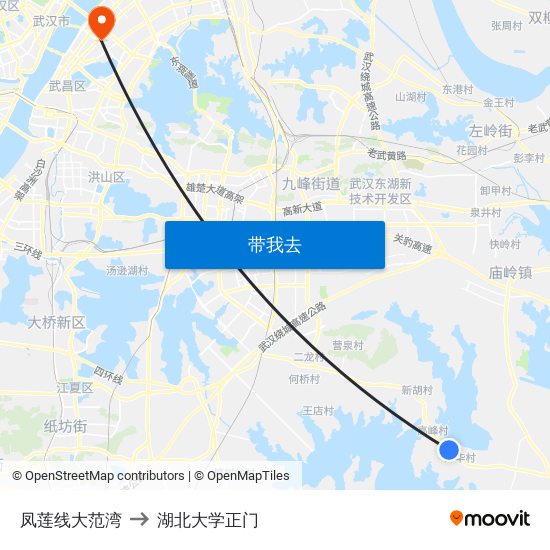 凤莲线大范湾 to 湖北大学正门 map