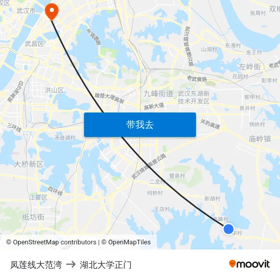 凤莲线大范湾 to 湖北大学正门 map