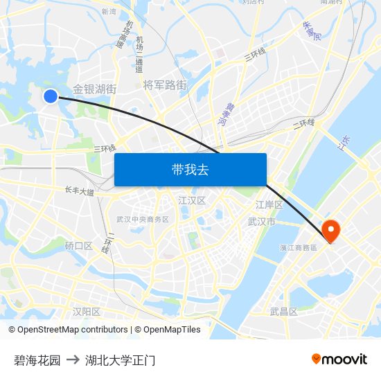 碧海花园 to 湖北大学正门 map