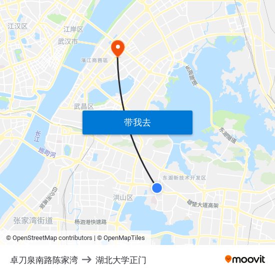 卓刀泉南路陈家湾 to 湖北大学正门 map