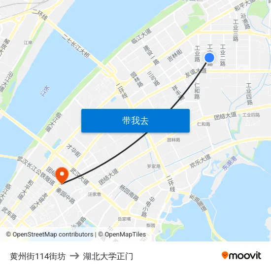 黄州街114街坊 to 湖北大学正门 map