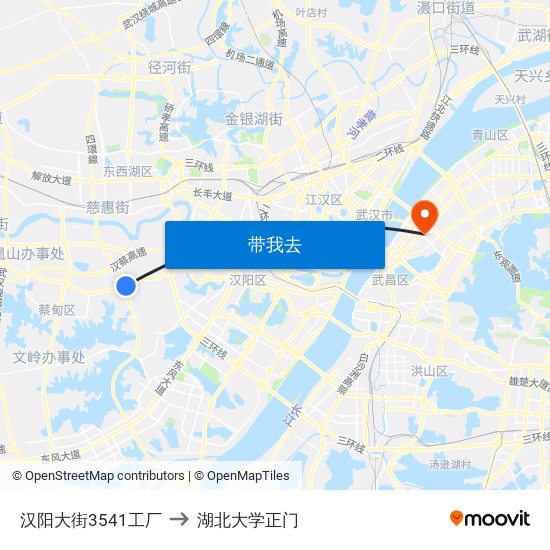 汉阳大街3541工厂 to 湖北大学正门 map