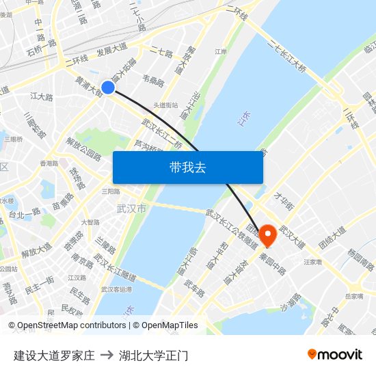 建设大道罗家庄 to 湖北大学正门 map