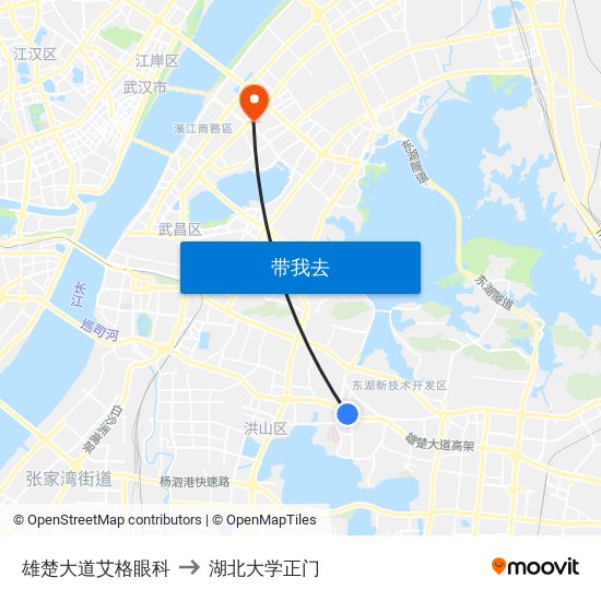 雄楚大道艾格眼科 to 湖北大学正门 map