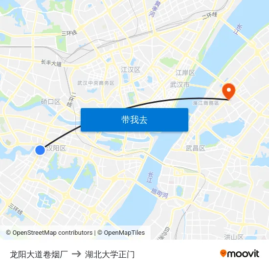 龙阳大道卷烟厂 to 湖北大学正门 map