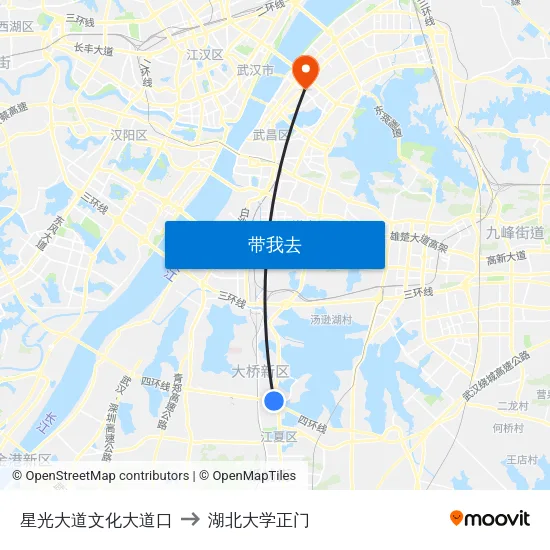 星光大道文化大道口 to 湖北大学正门 map