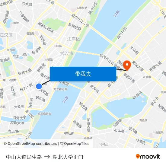 中山大道民生路 to 湖北大学正门 map