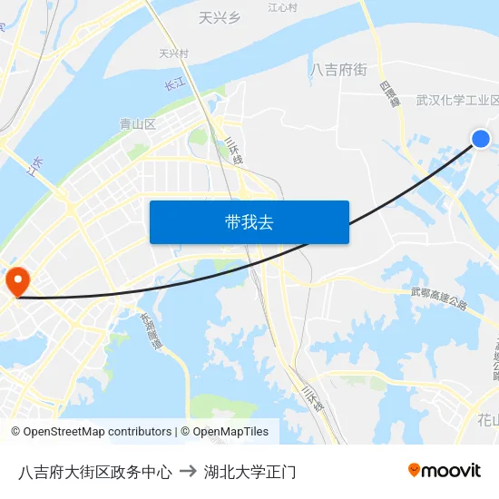 八吉府大街区政务中心 to 湖北大学正门 map