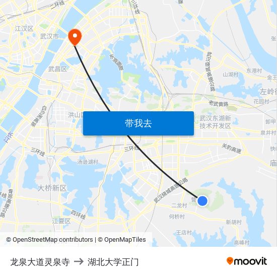 龙泉大道灵泉寺 to 湖北大学正门 map