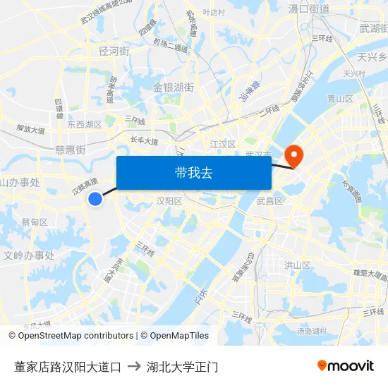 董家店路汉阳大道口 to 湖北大学正门 map