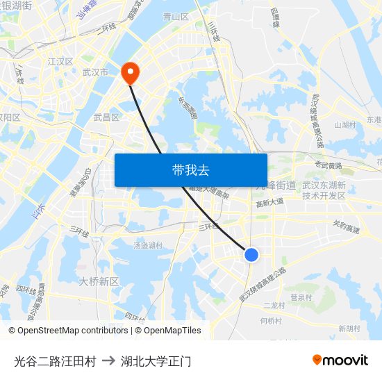 光谷二路汪田村 to 湖北大学正门 map