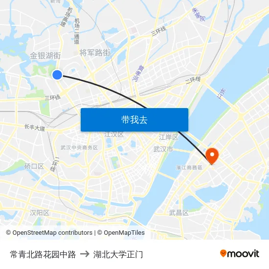 常青北路花园中路 to 湖北大学正门 map