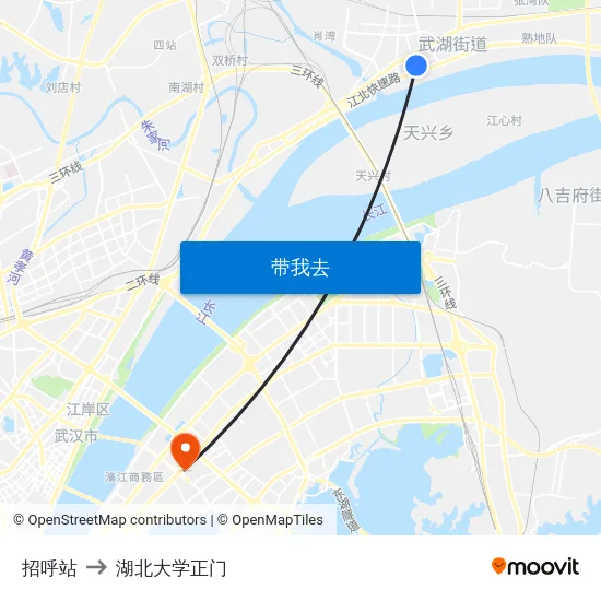 招呼站 to 湖北大学正门 map