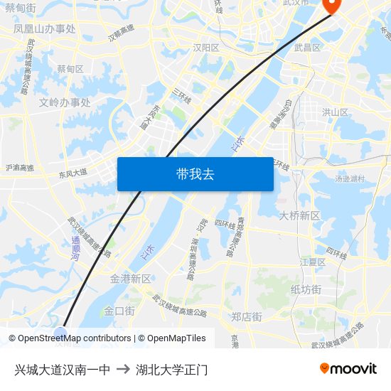 兴城大道汉南一中 to 湖北大学正门 map