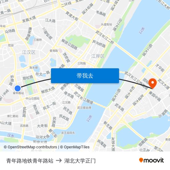 青年路地铁青年路站 to 湖北大学正门 map