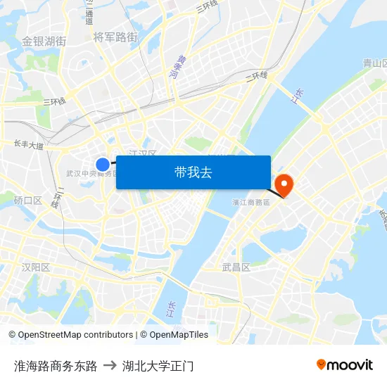 淮海路商务东路 to 湖北大学正门 map