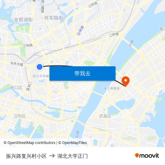 振兴路复兴村小区 to 湖北大学正门 map