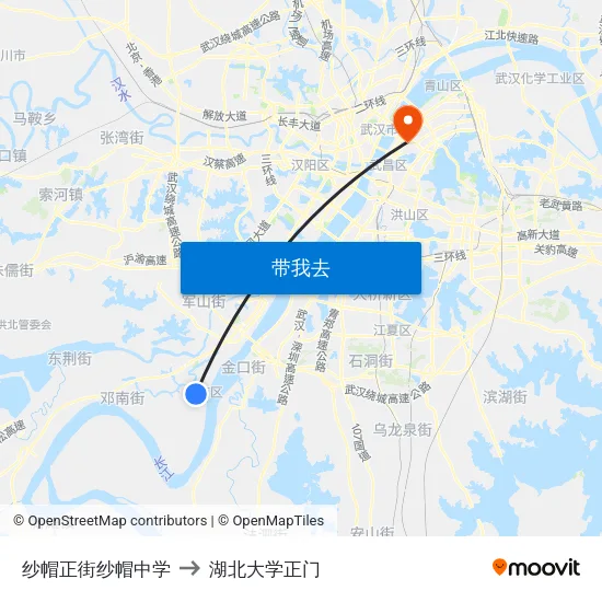 纱帽正街纱帽中学 to 湖北大学正门 map