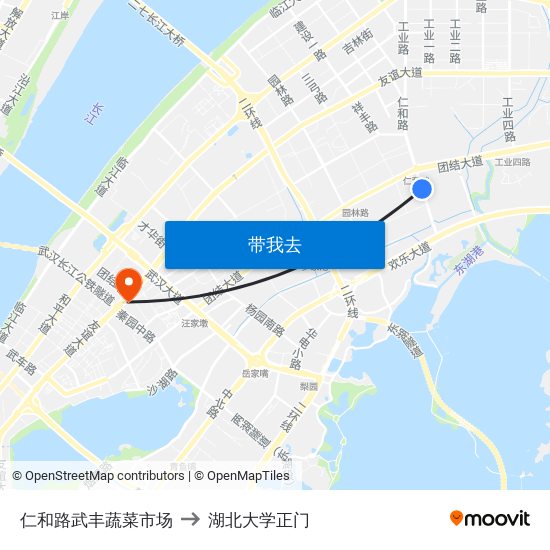 仁和路武丰蔬菜市场 to 湖北大学正门 map