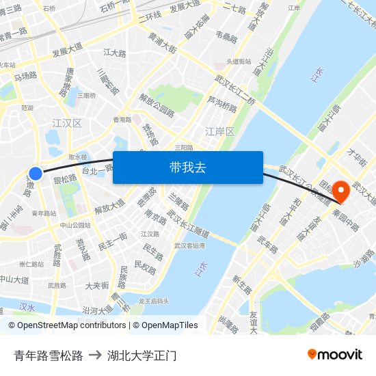 青年路雪松路 to 湖北大学正门 map