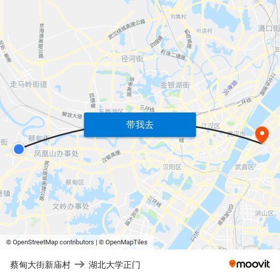 蔡甸大街新庙村 to 湖北大学正门 map