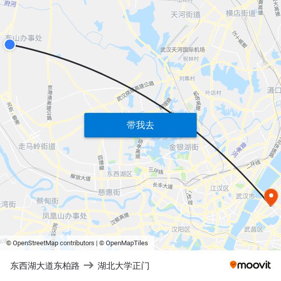 东西湖大道东柏路 to 湖北大学正门 map