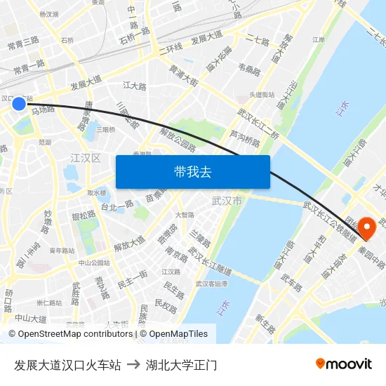 发展大道汉口火车站 to 湖北大学正门 map