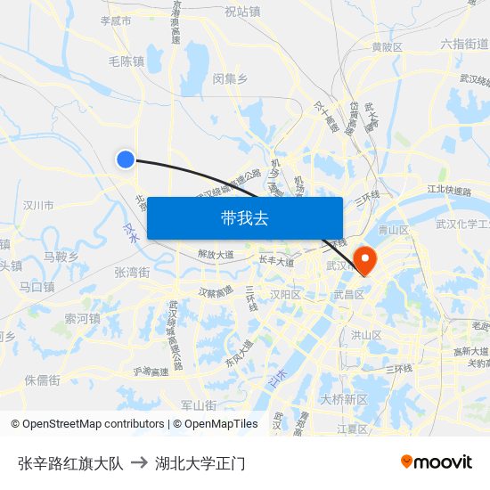 张辛路红旗大队 to 湖北大学正门 map