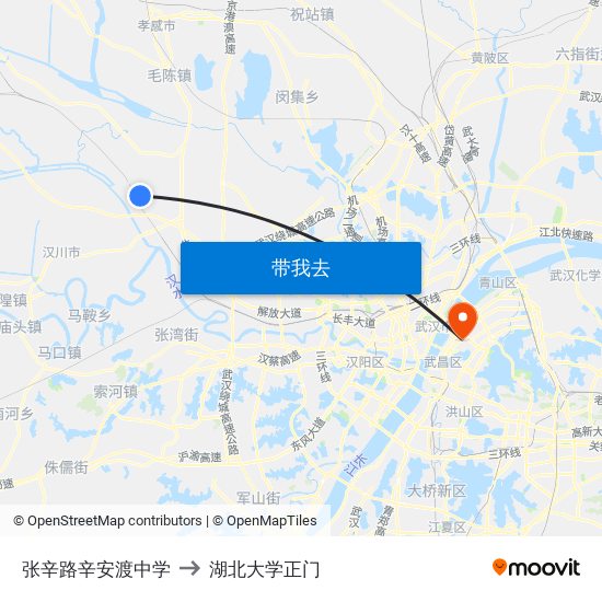 张辛路辛安渡中学 to 湖北大学正门 map