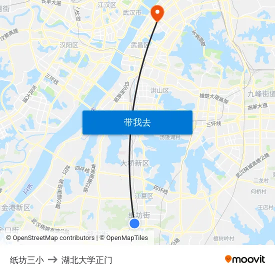 纸坊三小 to 湖北大学正门 map