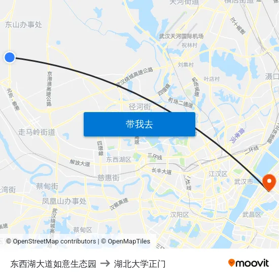 东西湖大道如意生态园 to 湖北大学正门 map