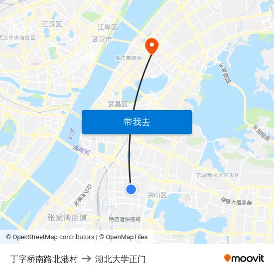 丁字桥南路北港村 to 湖北大学正门 map