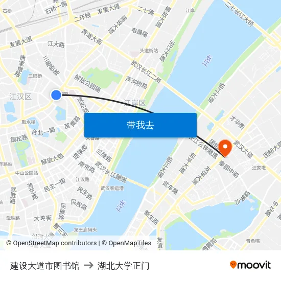 建设大道市图书馆 to 湖北大学正门 map