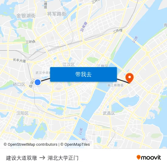 建设大道双墩 to 湖北大学正门 map