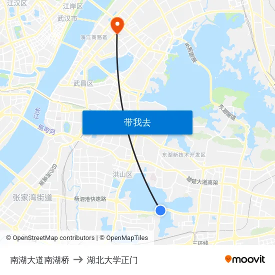 南湖大道南湖桥 to 湖北大学正门 map