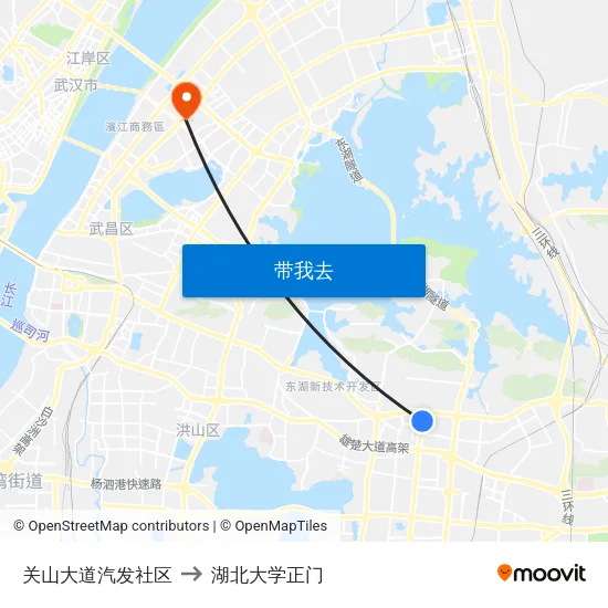 关山大道汽发社区 to 湖北大学正门 map