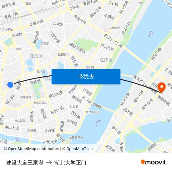 建设大道王家墩 to 湖北大学正门 map