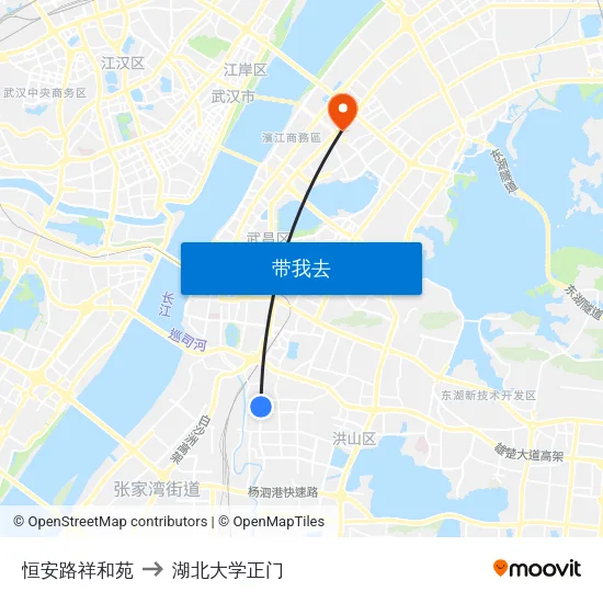 恒安路祥和苑 to 湖北大学正门 map