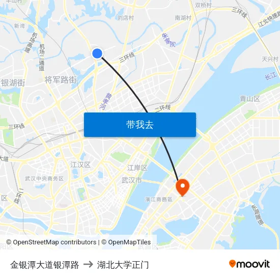 金银潭大道银潭路 to 湖北大学正门 map