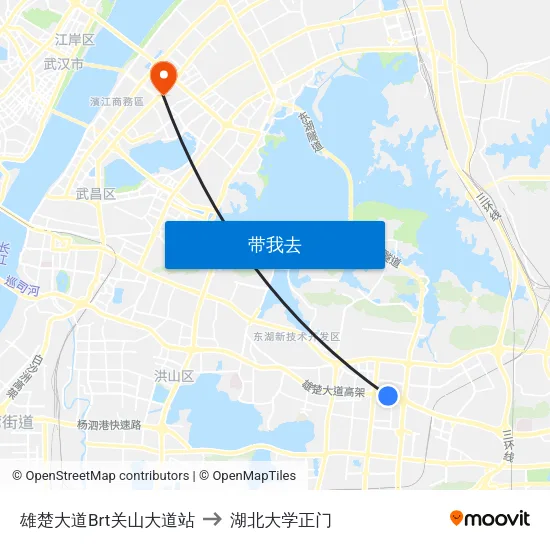 雄楚大道Brt关山大道站 to 湖北大学正门 map