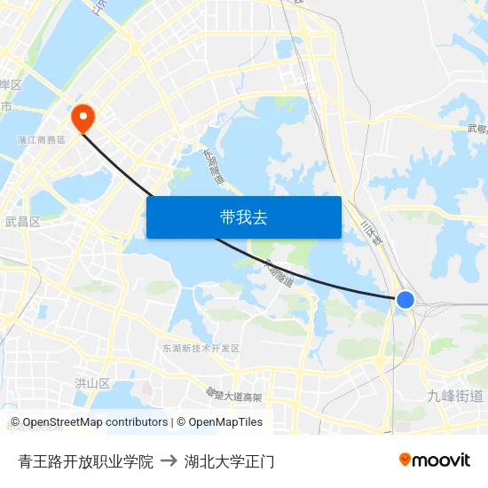 青王路开放职业学院 to 湖北大学正门 map