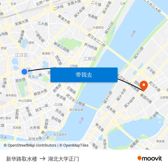 新华路取水楼 to 湖北大学正门 map