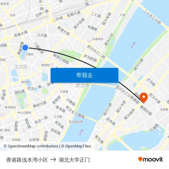 香港路浅水湾小区 to 湖北大学正门 map