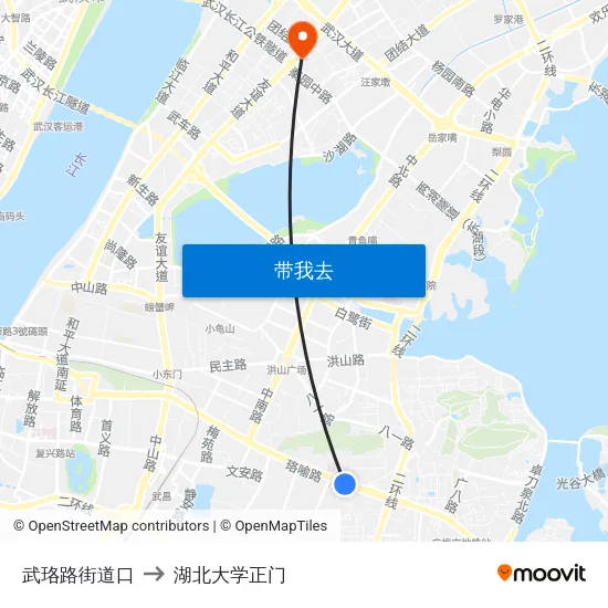 武珞路街道口 to 湖北大学正门 map