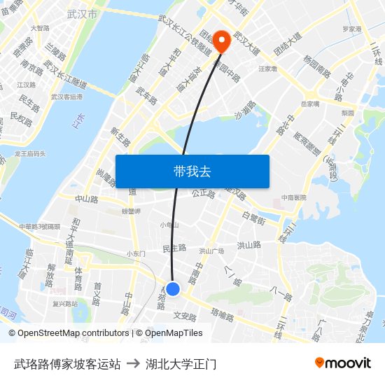 武珞路傅家坡客运站 to 湖北大学正门 map