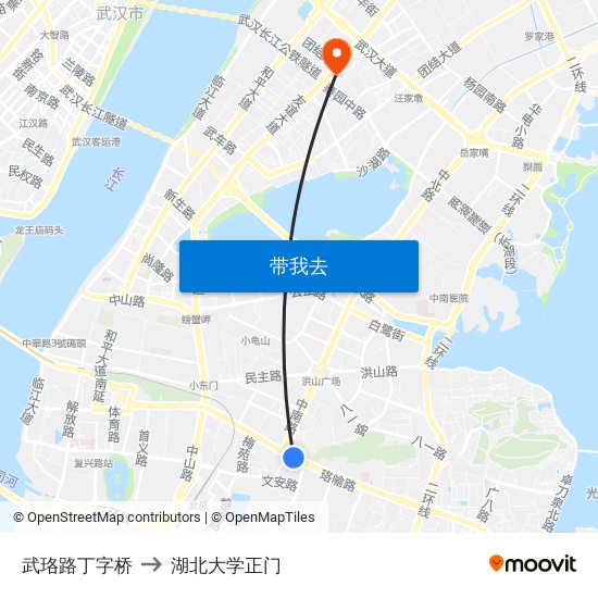 武珞路丁字桥 to 湖北大学正门 map