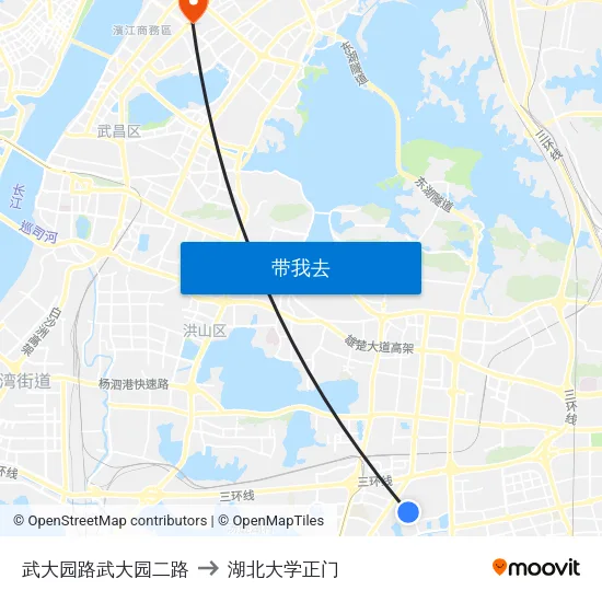 武大园路武大园二路 to 湖北大学正门 map