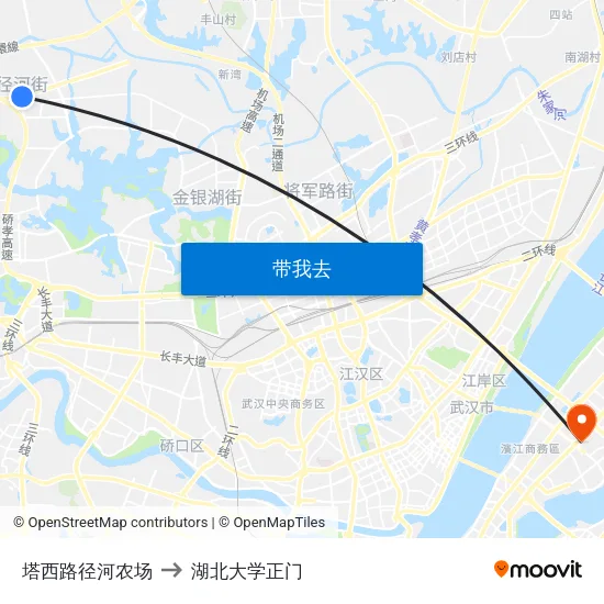 塔西路径河农场 to 湖北大学正门 map