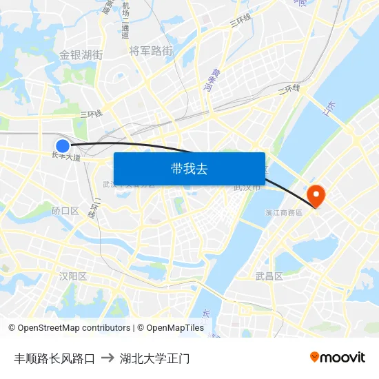 丰顺路长风路口 to 湖北大学正门 map
