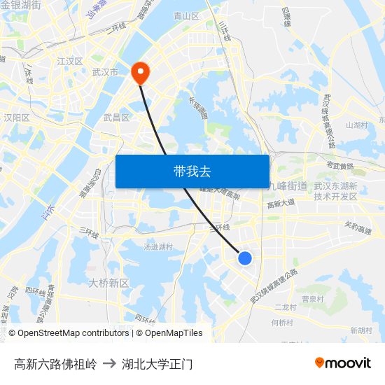 高新六路佛祖岭 to 湖北大学正门 map